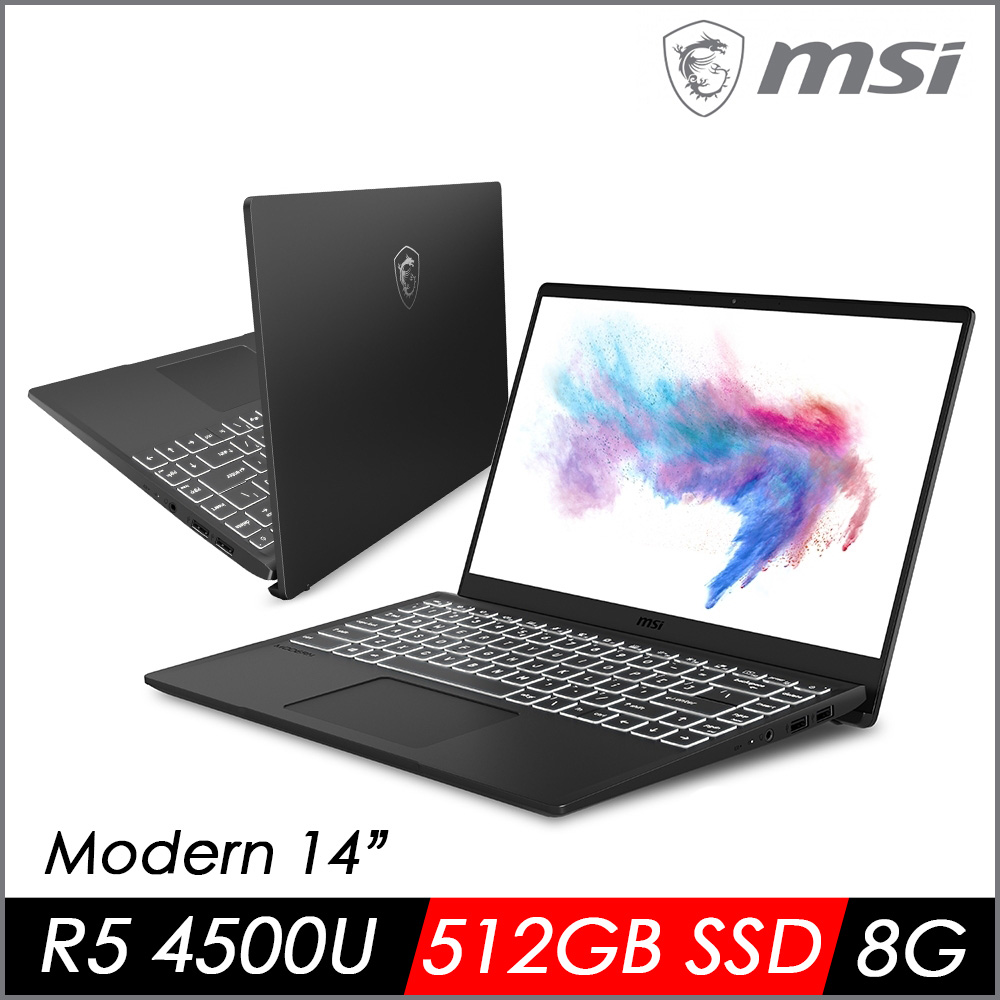 MSI微星 Modern 14 B4MW-039TW 14吋輕薄創作者筆電(Ryzen 5 4500U/8G/512GB SSD/Win10MSI Modern 系列