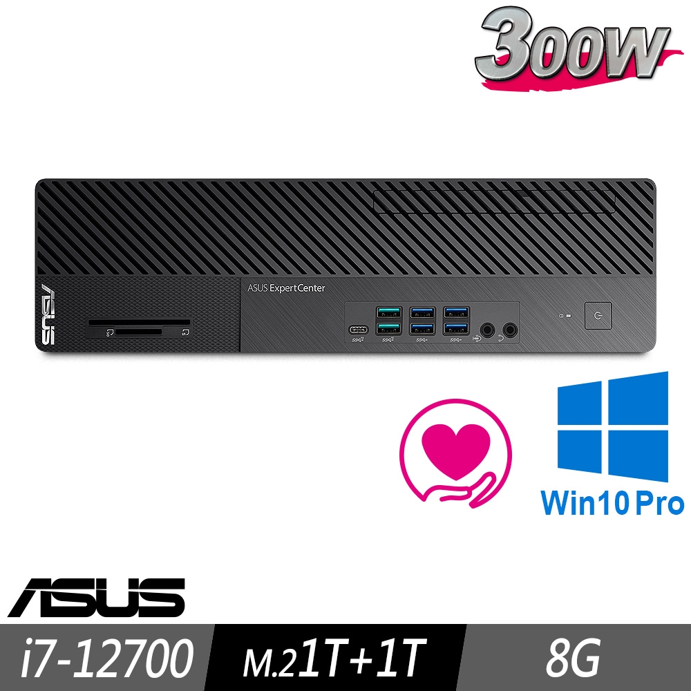 ASUS 薄型 M900SD 商用電腦 i7-12700/8G/M.2-1TB+1TB/W10P