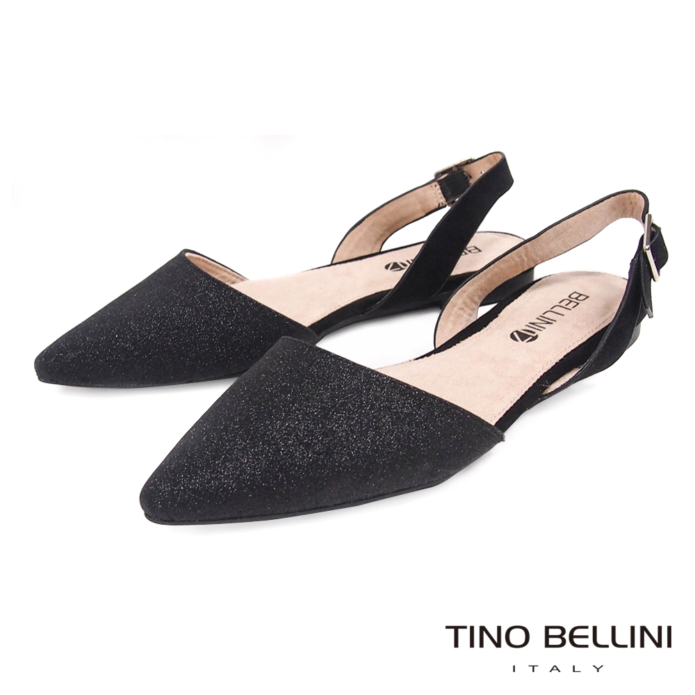 Tino Bellini 微光閃爍後拉帶尖頭平底鞋 _ 黑