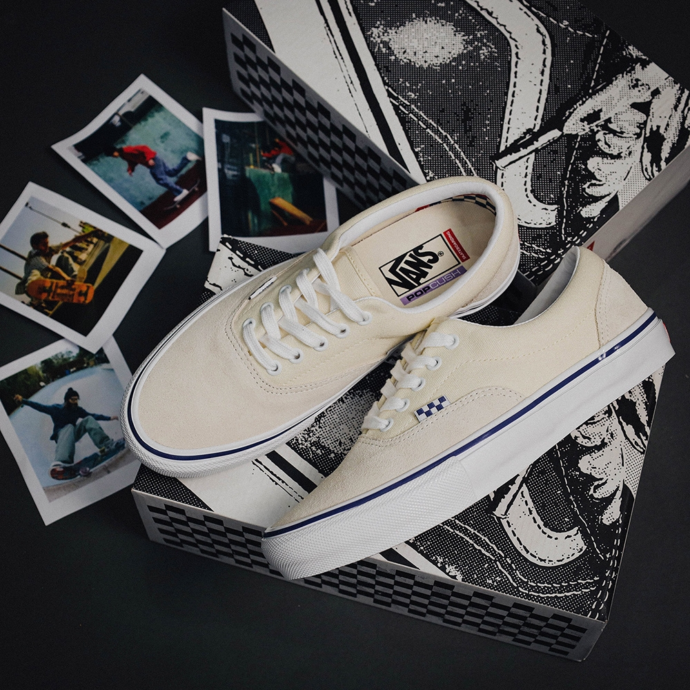 Vans 滑板鞋 Skate Authentic 男鞋 女鞋 休閒鞋 奶油白 藍線 小棋盤格 VN0A5FC8OFW