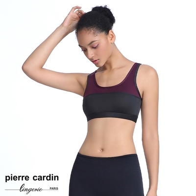 【pierre cardin 皮爾卡登女性內衣】拼接式U型無鋼圈運動內衣-黑