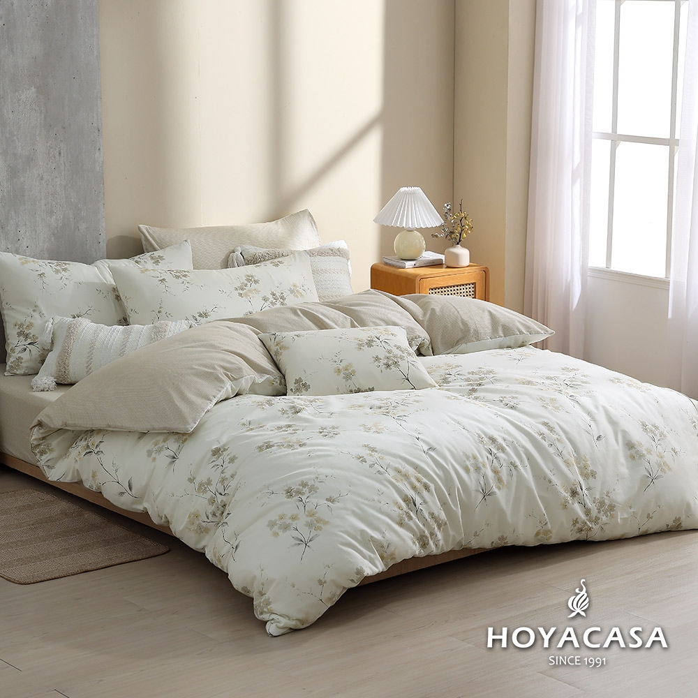 HOYACASA 100%精梳純棉兩用被床包組-多款任選(單人/雙人/加大均一價) (悠墨詩韻)