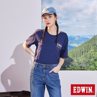 EDWIN 美式斑駁文字LOGO印花短袖T恤-男-丈青色