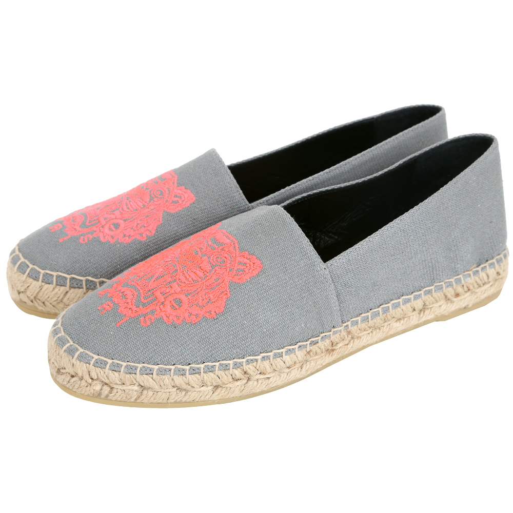 KENZO Tiger Espadrilles 霓虹老虎刺繡帆布草編便鞋(女/灰色)