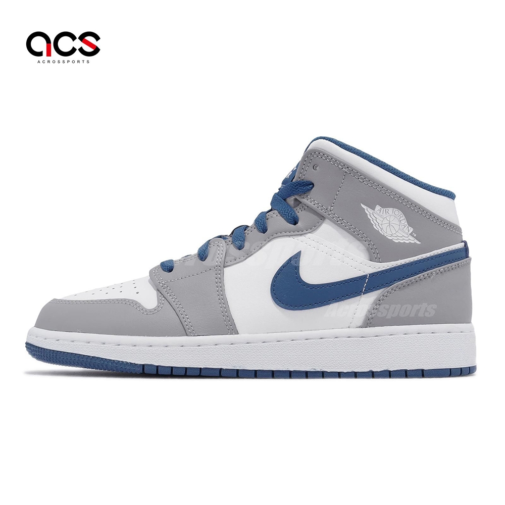 Nike Air Jordan 1 Mid GS 大童鞋女鞋Cement True Blue 灰藍喬丹DQ8423