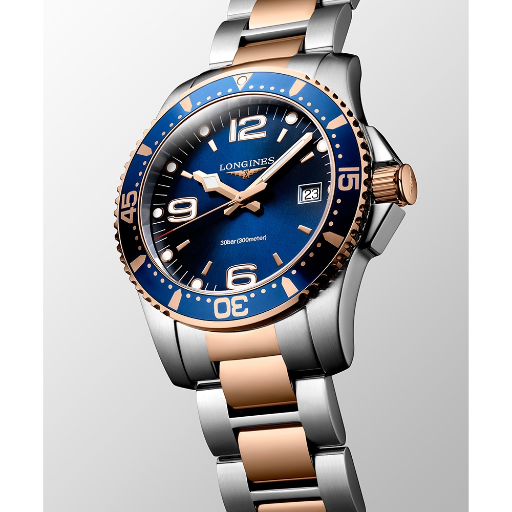 LONGINES 浪琴 官方授權 深海征服者300米潛水石英錶-藍x雙色版/41mm L3.740.3.98.7