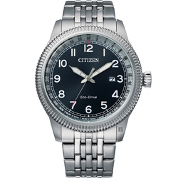 CITIZEN 星辰 光動能復古風紳士手錶 新春送禮-銀x藍 BM7480-81L