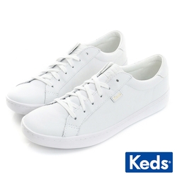 Keds 復古運動皮質綁帶休閒鞋-全白