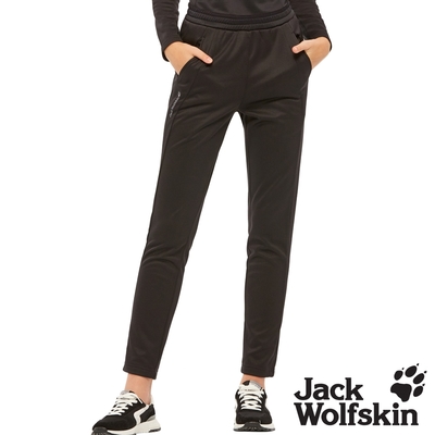 【Jack wolfskin 飛狼】女 石墨烯厚刷毛保暖 彈性休閒運動褲 修身九分鉛筆褲『黑色』