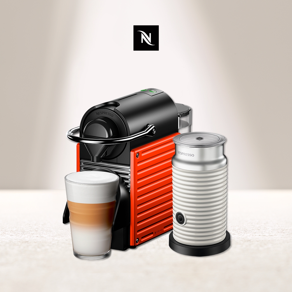 Nespresso 膠囊咖啡機 Pixie(兩色)Aeroccino3 奶泡機(三色) 組合 (紅色)