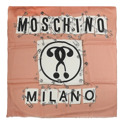 MOSCHINO 品牌LOGO印花混紡絲質圍巾(粉 70*190)