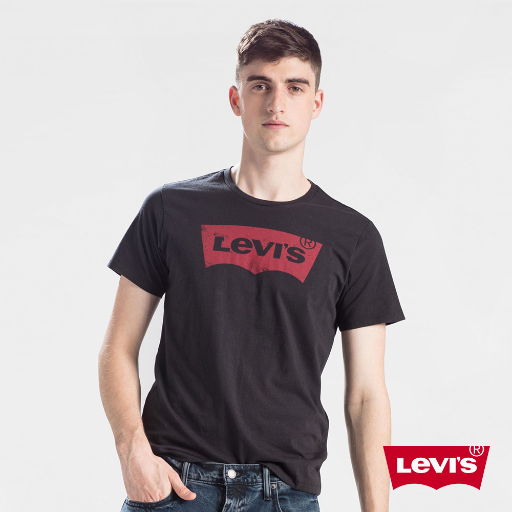 Levis 男款 短袖T恤 / 修身版型 / 斑駁款LOGO / 黑色