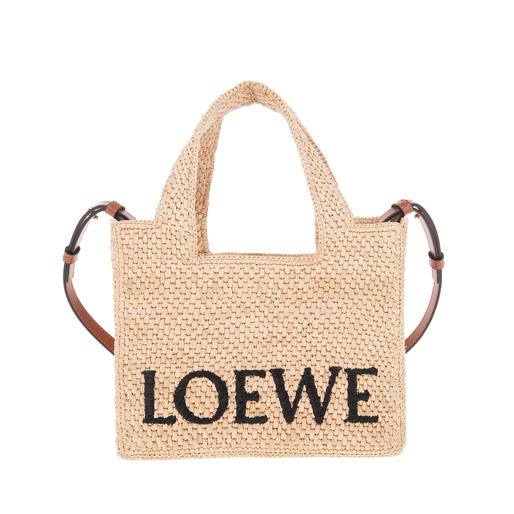 LOEWE 新款LOEWE標誌字體小號酒椰纖維手提/肩背包 (自然色)