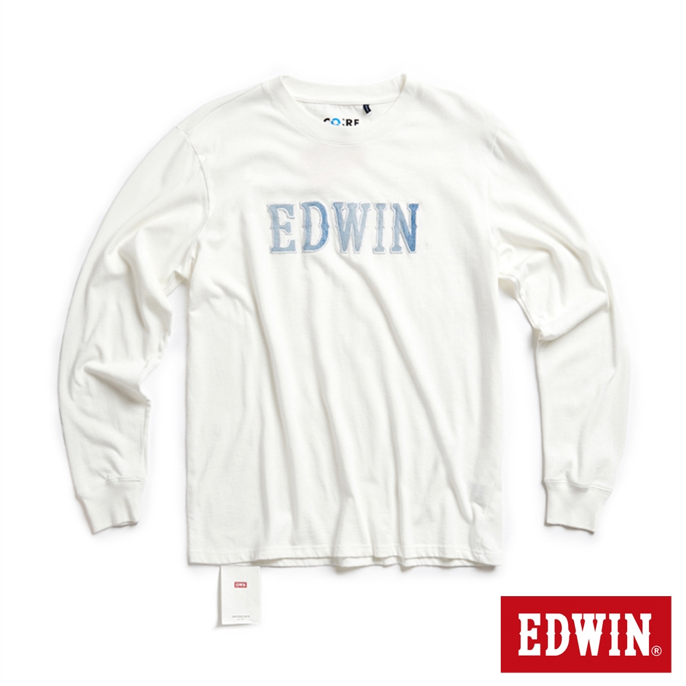 EDWIN 再生系列 CORE牛仔LOGO長袖T恤-男-白色