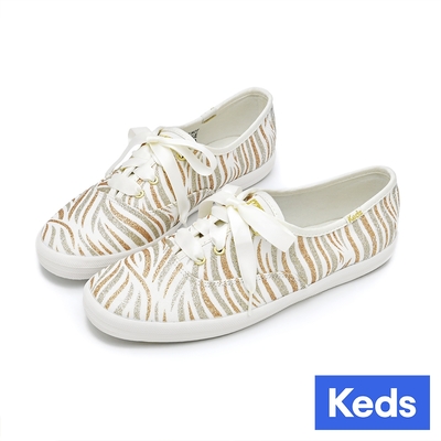 Keds CHAMPION 閃光波浪印花帆布休閒鞋-金色 9233W110909