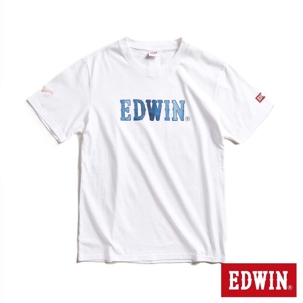 EDWIN 紅標 仿布紋LOGO短袖T恤-男-米白色