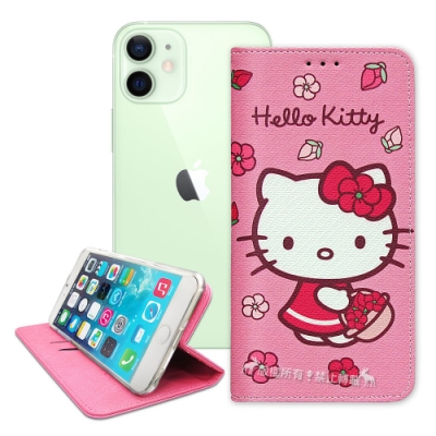 三麗鷗授權 Hello Kitty iPhone 12 mini 5.4吋 櫻花吊繩款彩繪側掀皮套