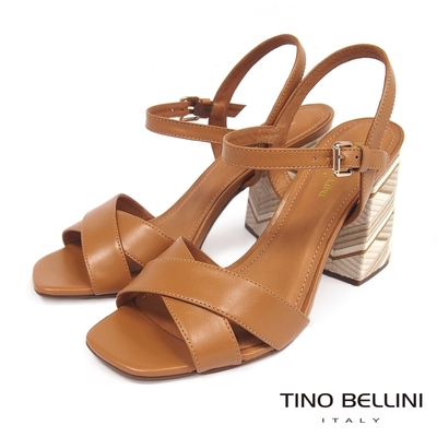 Tino Bellini 巴西進口普普圖騰造型鞋跟涼鞋-棕