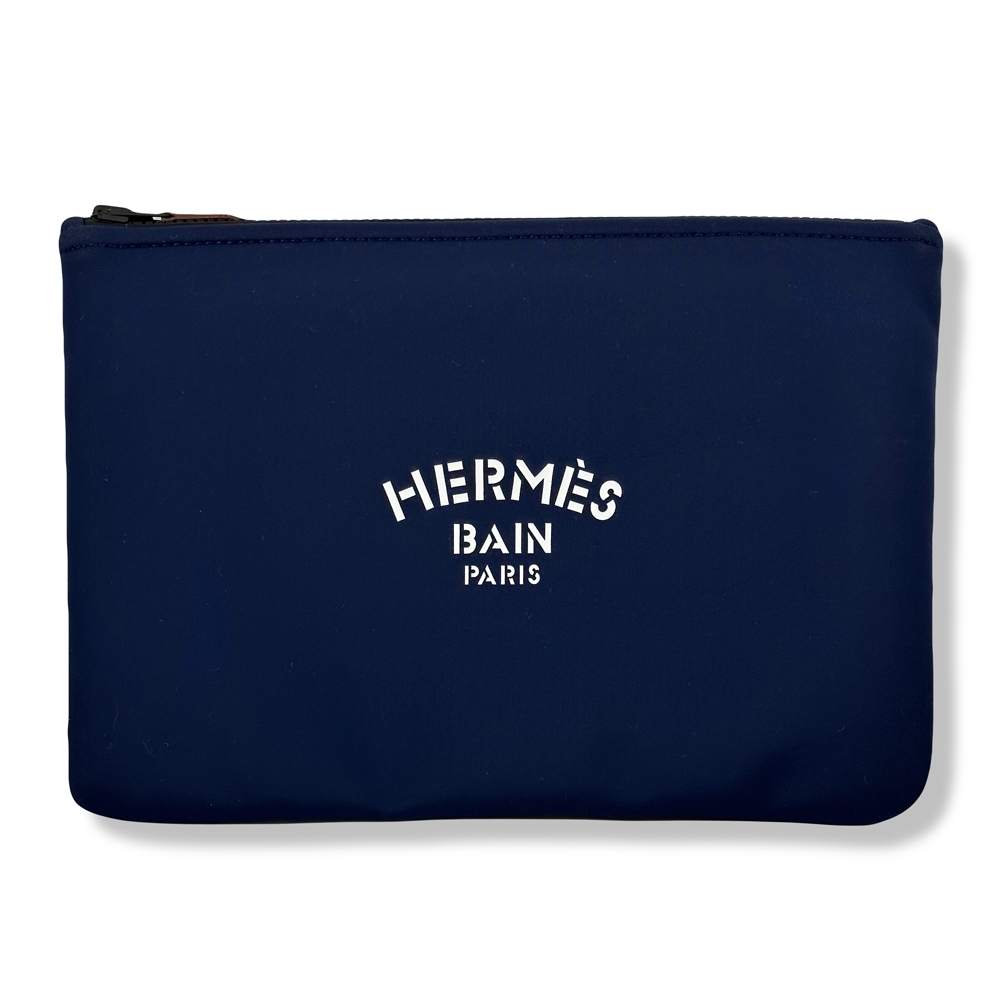HERMES Bain 大款太空棉手拿包/收納袋/化妝包(深藍) | 歐系精品包/配件