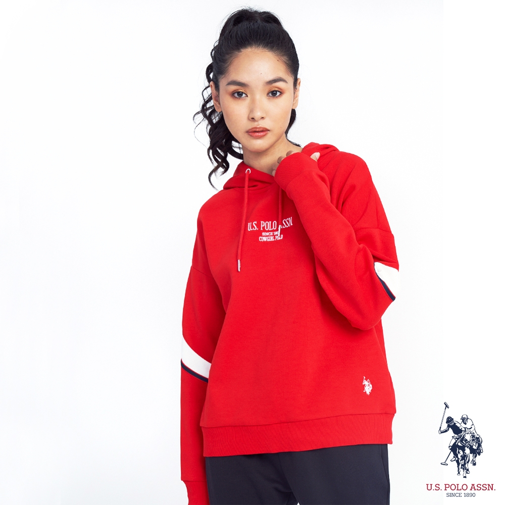 U.S. POLO ASSN. 女款手袖設計帽T-紅色