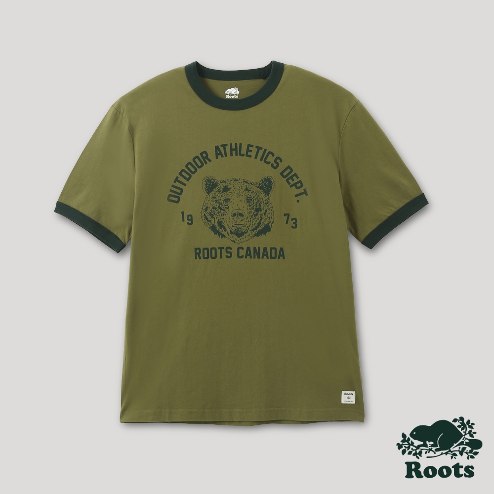 Roots男裝-戶外玩家系列 動物圖案有機棉短袖T恤-綠色