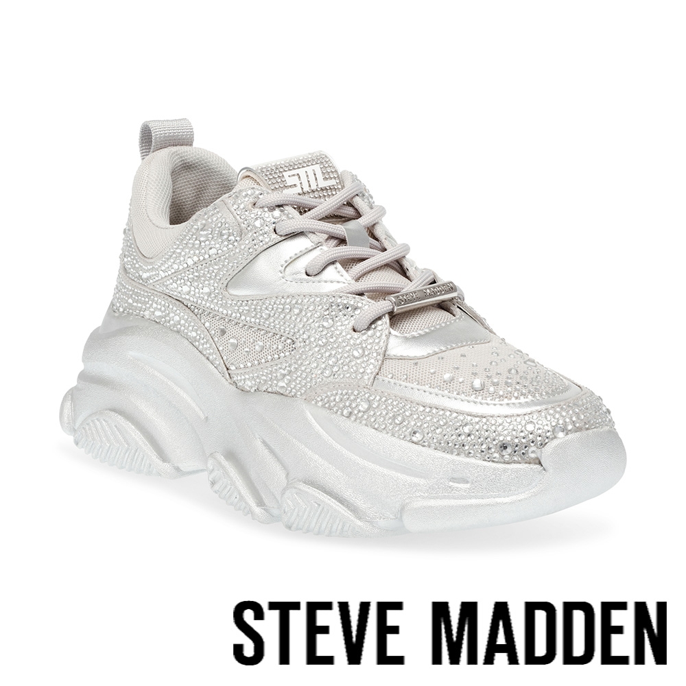 STEVE MADDEN-PRIVY 鑽面厚底武士老爹鞋-銀色