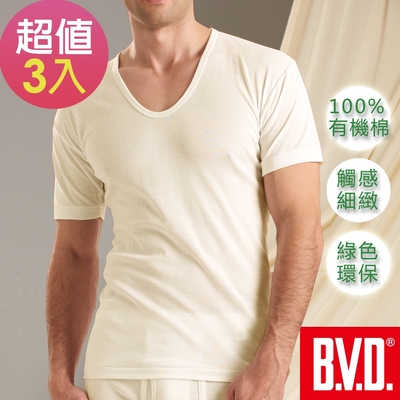 BVD 純天然優質有機棉U領短袖-3件組