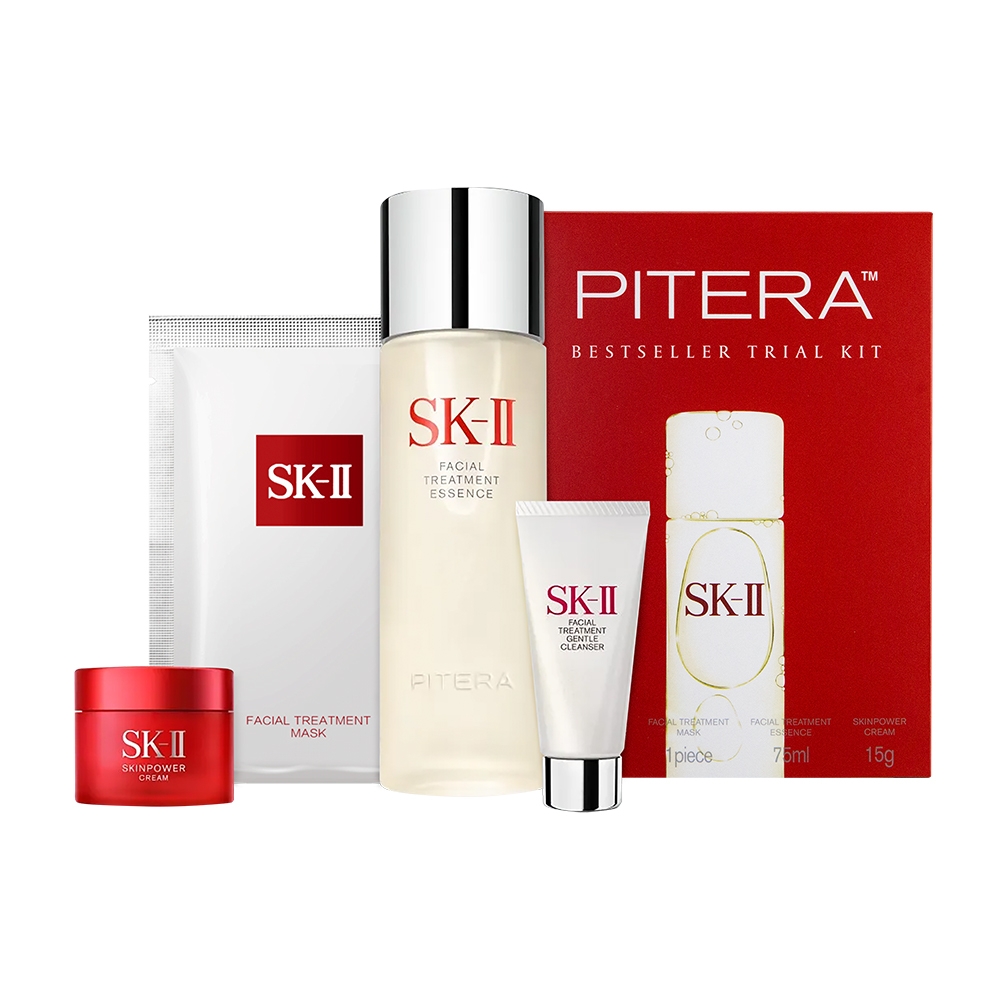 SK-II 暢銷體驗組(青春露75ml+潔面乳20g+活膚霜15g+青春敷面膜1PCS)_國際航空版