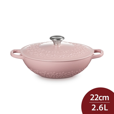 Le Creuset 媽咪鑄鐵鍋 22cm 2.6L 縷空雕花/甜心粉 內鍋白 法國製 媽咪鍋 炒鍋 湯鍋 燉鍋 (電磁爐 IH爐可用)