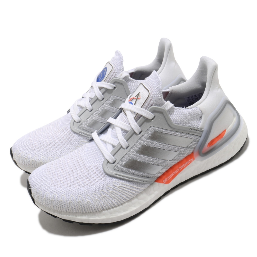 adidas 慢跑鞋 Ultraboost 20 襪套式 女鞋 愛迪達 緩震 路跑 NASA 球鞋穿搭 白 銀 FX7992