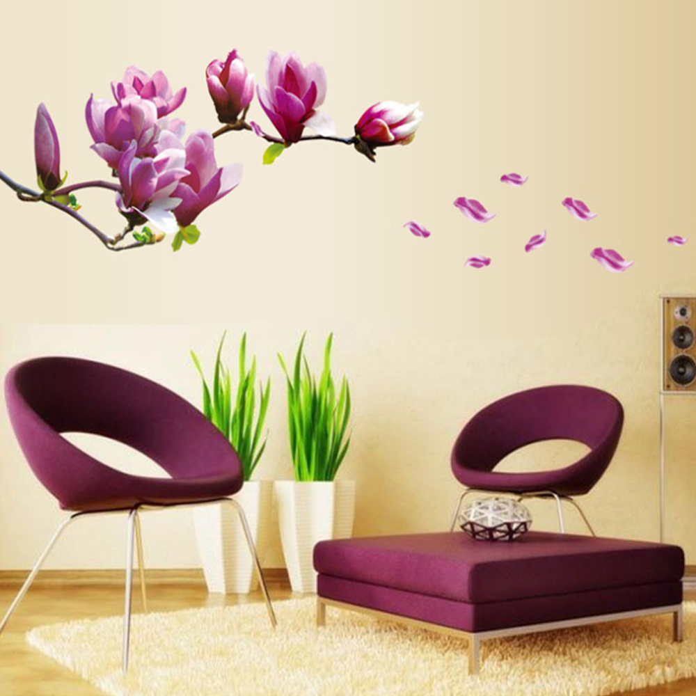 半島良品 DIY無痕壁貼-紫色玉蘭 AY7105  50x70cm