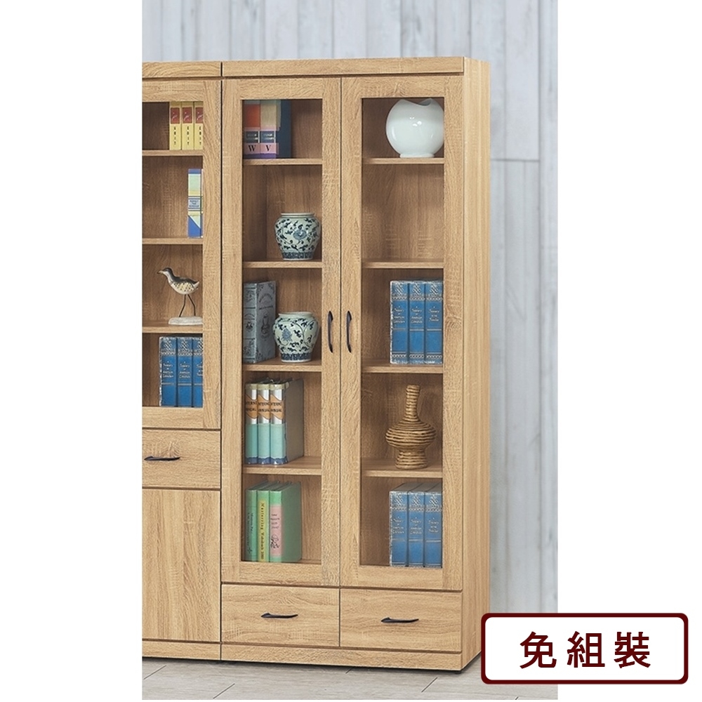 AS DESIGN雅司家具-伊文妮兩抽雙門原切橡木色書櫃-80x33x182cm