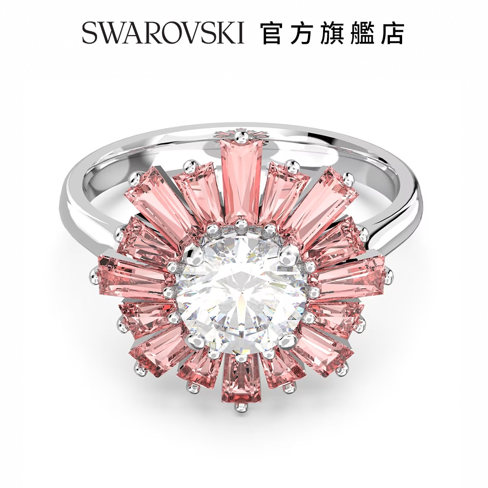 SWAROVSKI 施華洛世奇 Sunshine 戒指 Mixed cuts, Sun, 粉色,  鍍白金色