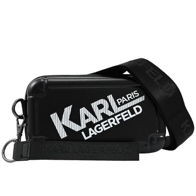 KARL LAGERFELD 個性LOGO印花硬殼拉鍊手提斜背小方包(黑)