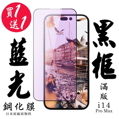 IPhone 14 PRO MAX 保護貼 日本AGC買一送一 滿版黑框藍光鋼化膜(買一送一 IPhone 14 PRO MAX 保護貼)