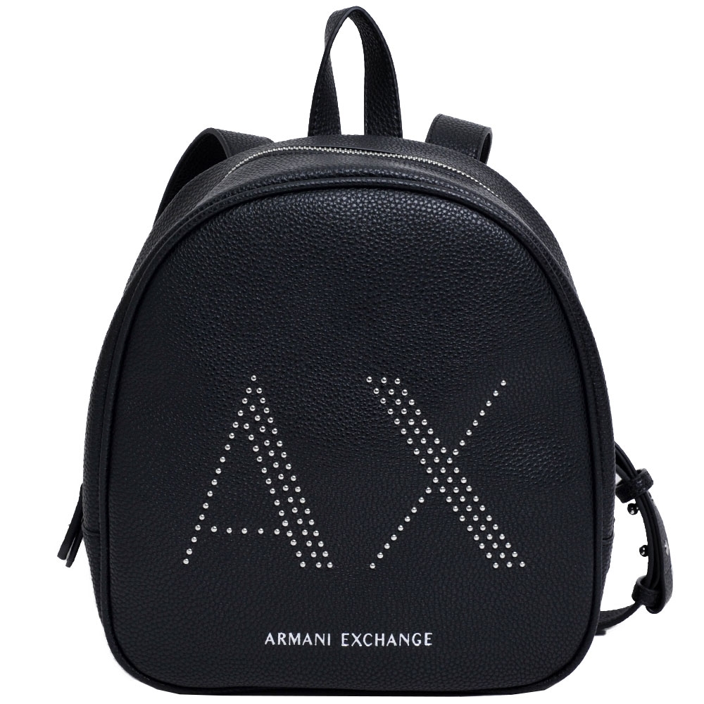 A|X Armani Exchange 品牌字母AX 圖騰鉚釘後背包(黑)