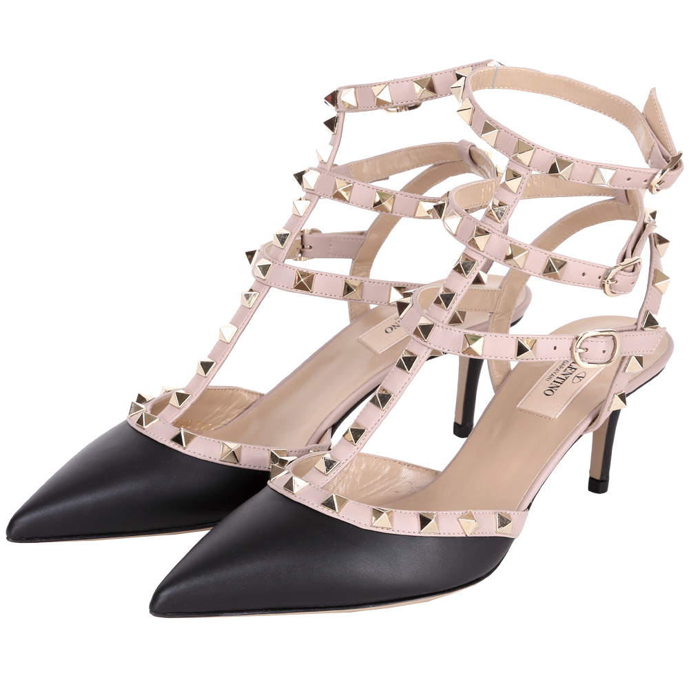 VALENTINO ROCKSTUD ANKLE STRAP鉚釘繫帶高跟鞋(黑)