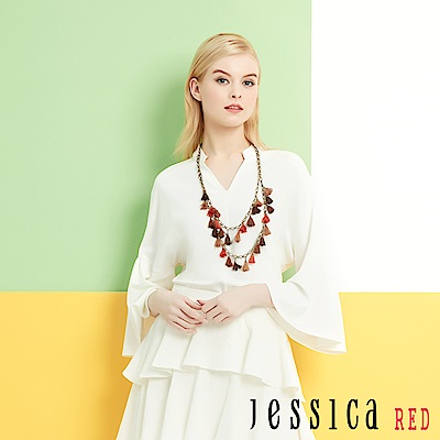 JESSICA RED-氣質素面傘擺設計上衣(白)