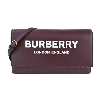 BURBERRY 經典LOGO皮革WOC手拿/斜背包(酒紅)