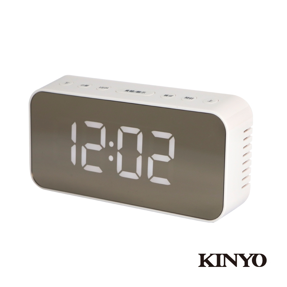 KINYO多功能時尚鏡面電子鐘(白)TD393