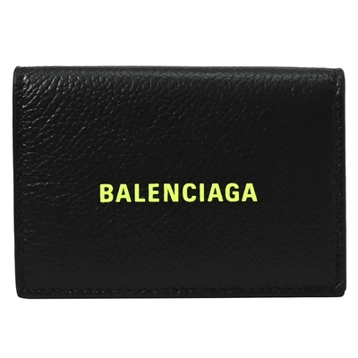 BALENCIAGA燙印LOGO素面牛皮三折式零錢小短夾(黑)