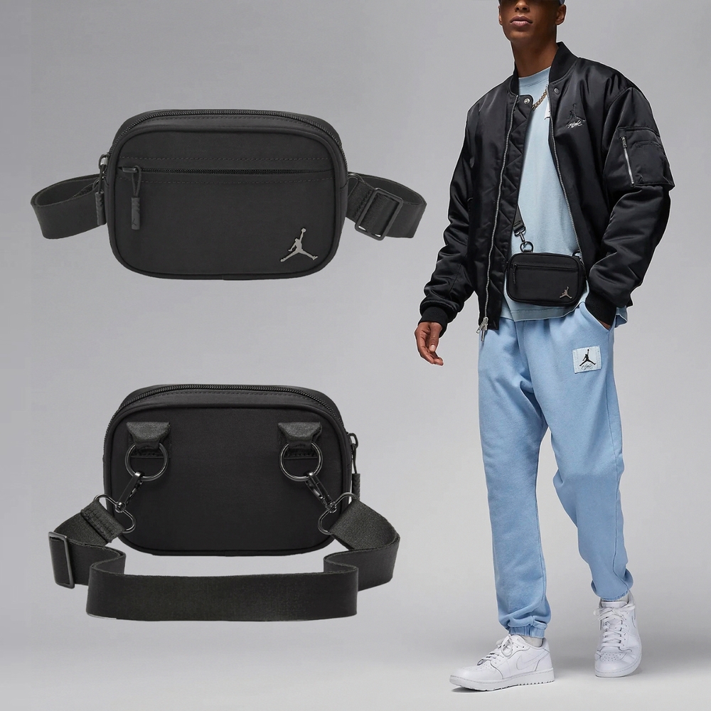 Nike 小包 Jordan Alpha Shoulder Bag 黑 銀 可調背帶 肩背包 側背包 隨行包 JD2413046AD-001