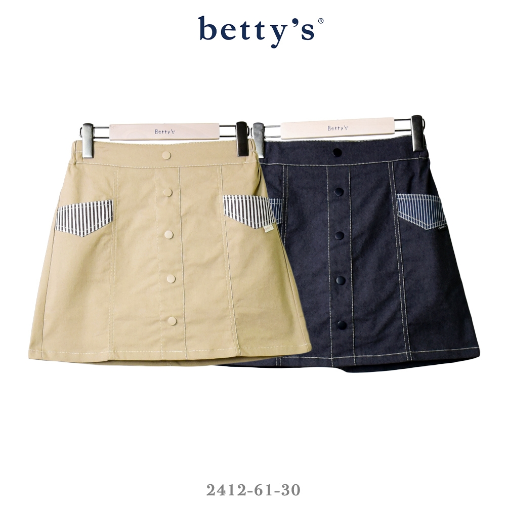 betty’s專櫃款   排釦壓線條紋拼接口袋短裙(共二色)