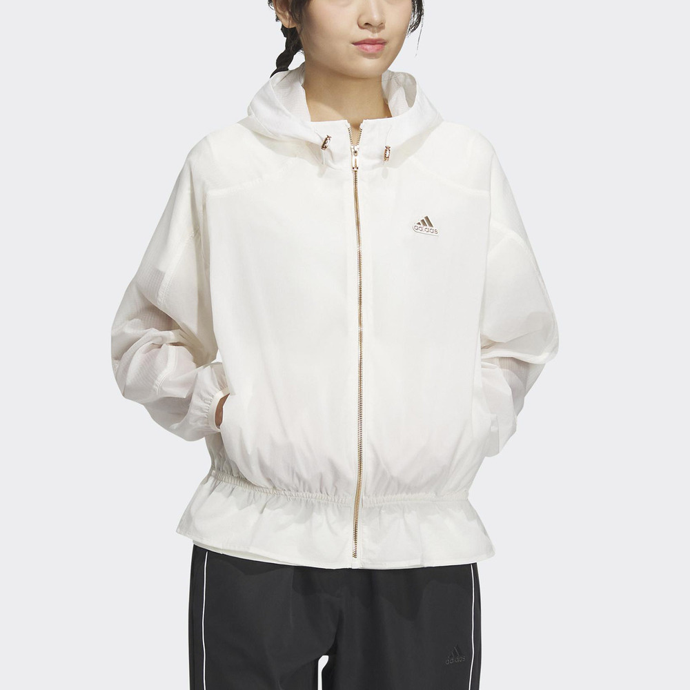 Adidas FOT WVN JKT [HY2825] 女 連帽外套 亞洲版 運動 訓練 休閒 寬鬆 褶皺 防潑水 白