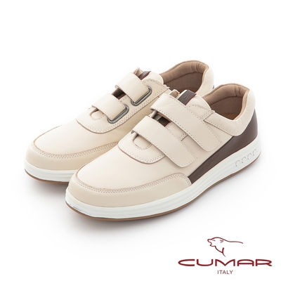 【CUMAR】時尚流行 貼心魔術貼休閒運動鞋-米