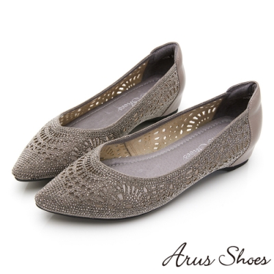 Arus-宴會水鑽炫目尖頭平底包鞋-灰色