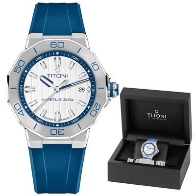TITONI 梅花錶 動力系列 CeramTech 高科技陶瓷 潛水機械腕錶 43mm / 83765S-FF-708