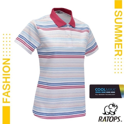 瑞多仕-RATOPS 女款 COOLMAX 輕量透氣短袖POLO衫(條紋印花)_DB1757 桃紅色/藍色/淺藍色