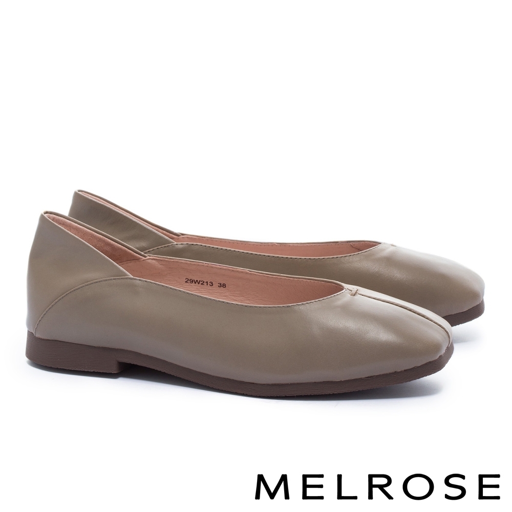 低跟鞋 MELROSE 簡約時尚全真皮低跟鞋－米