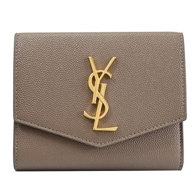 YSL Saint Laurent 經典粒紋牛皮對開零錢短夾(大象灰)